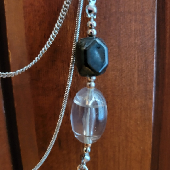 Silver Long Necklace Chain three layers with beads - Picture 7 of 10